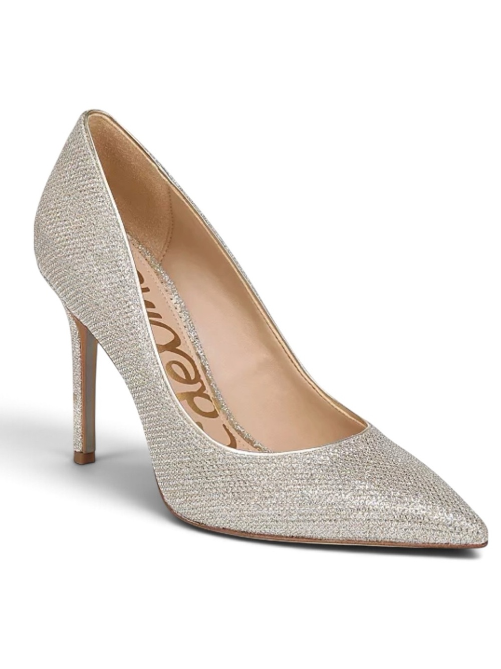 Sam Edelman Hazel Glitter Pointed Toe Pumps Silver Gold 8.5